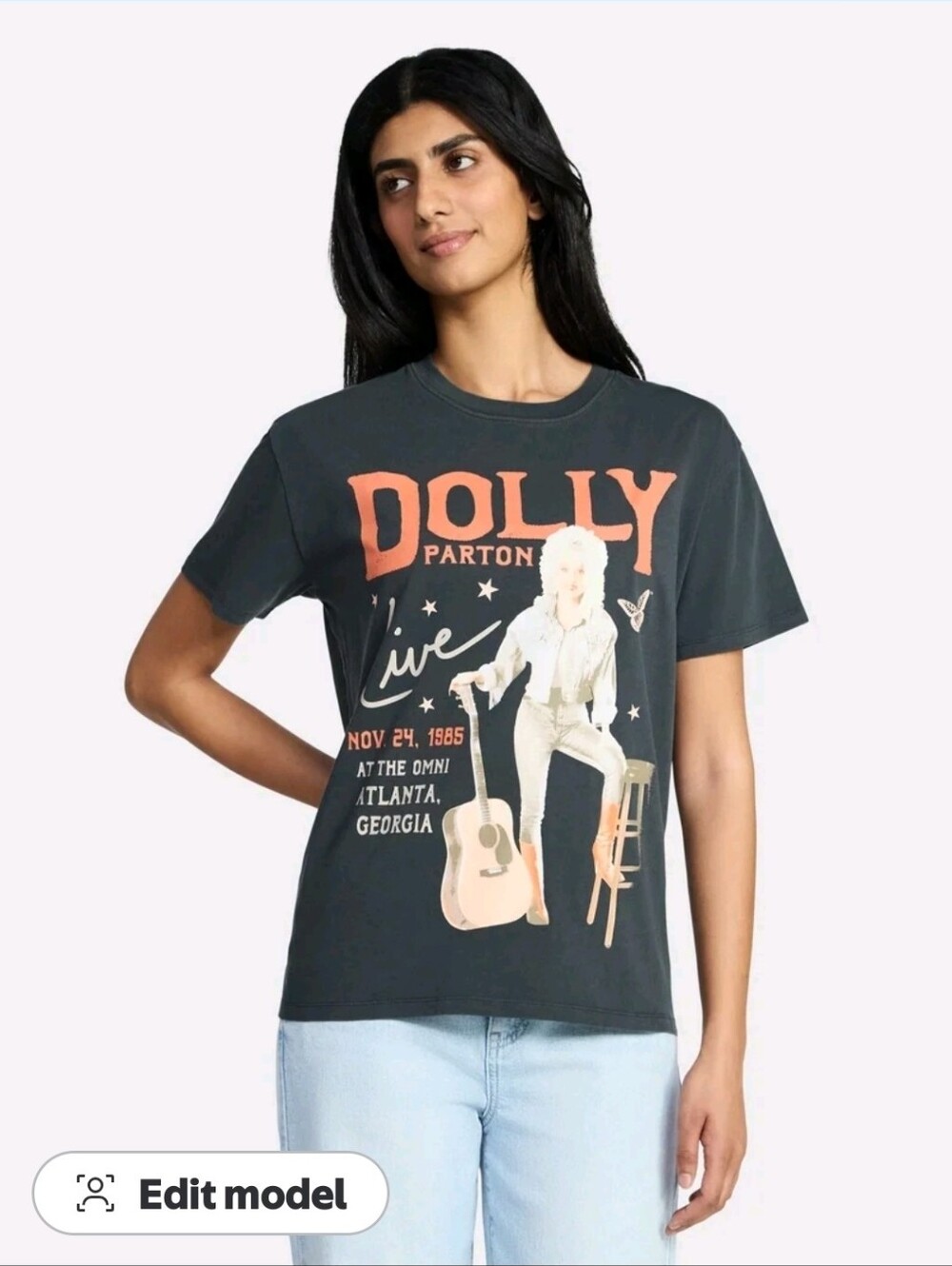 Dollcake Charcoal Dolly Parton Graphic Tee with Peach Print - Picture 2 of 5
